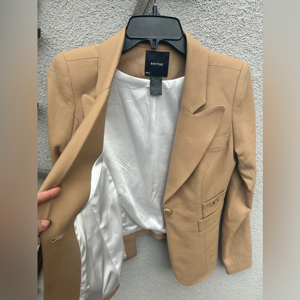 ❌SOLD❌Smythe Classic Duchess Wool Camel Tan Tailored Structured Wool Blazer - Picture 14 of 15